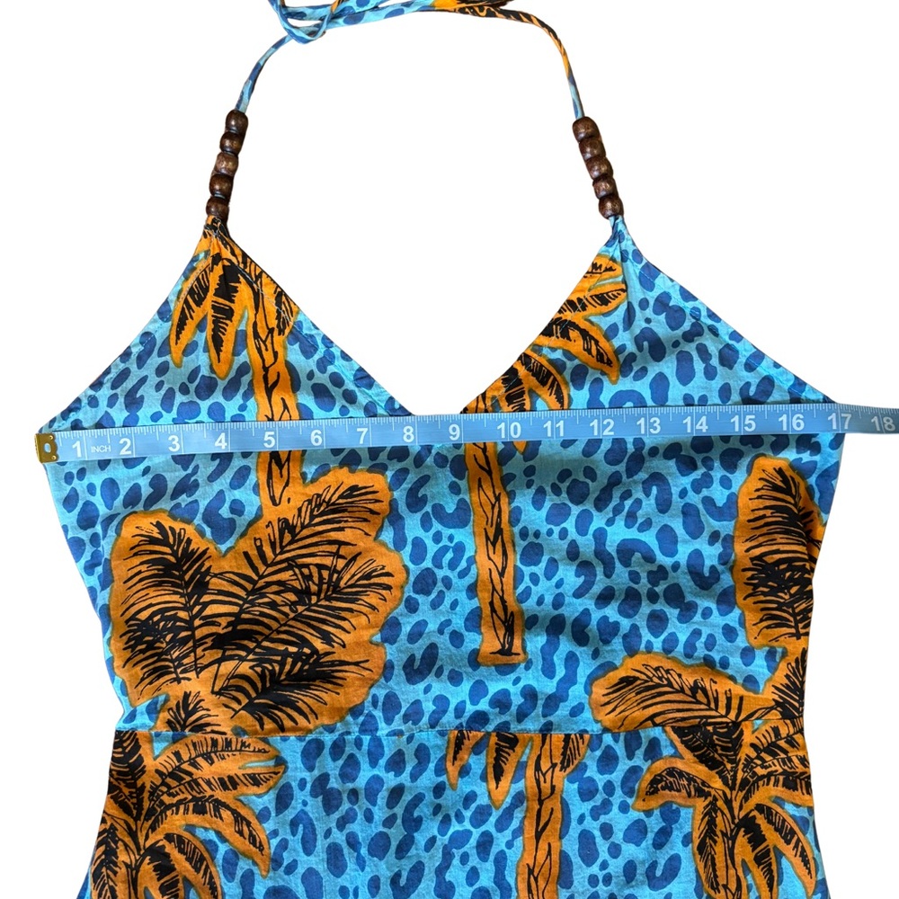 True Destinations Halter Maxi Dress Medium Resort Tropical Cotton Vacation Beads - Picture 13 of 15